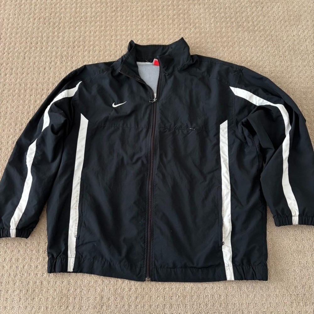 Vintage Nike Windbreaker Swoosh Jacket Men XL Black White Full Zip Mesh Lined